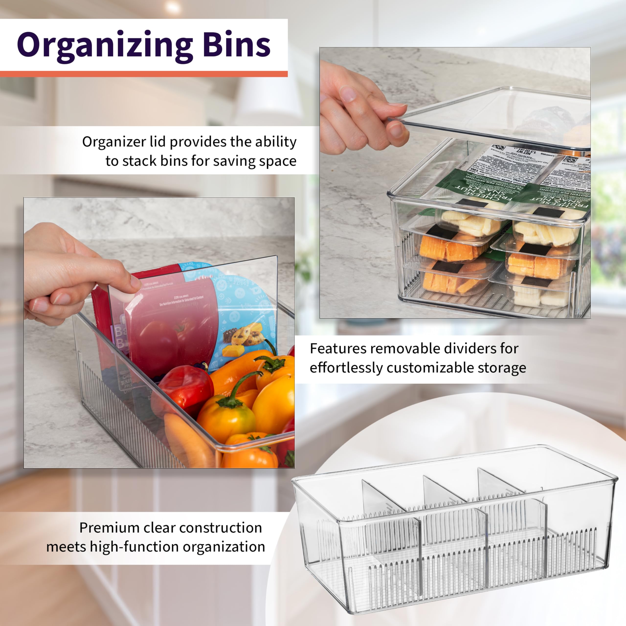 ClearSpace four-section divider bin helps separate items in cupboards.