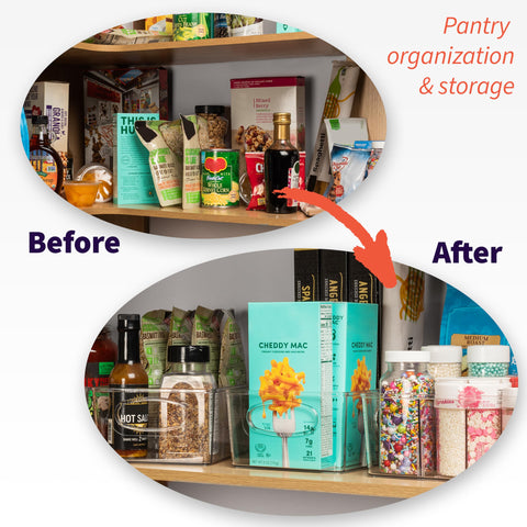 ClearSpace refrigerator organizer bin with handle for easy access and snacks.
