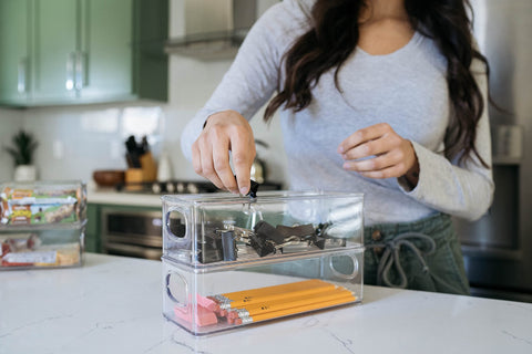 ClearSpace large-capacity bin measuring 10x4x3 inches for pantry storage.