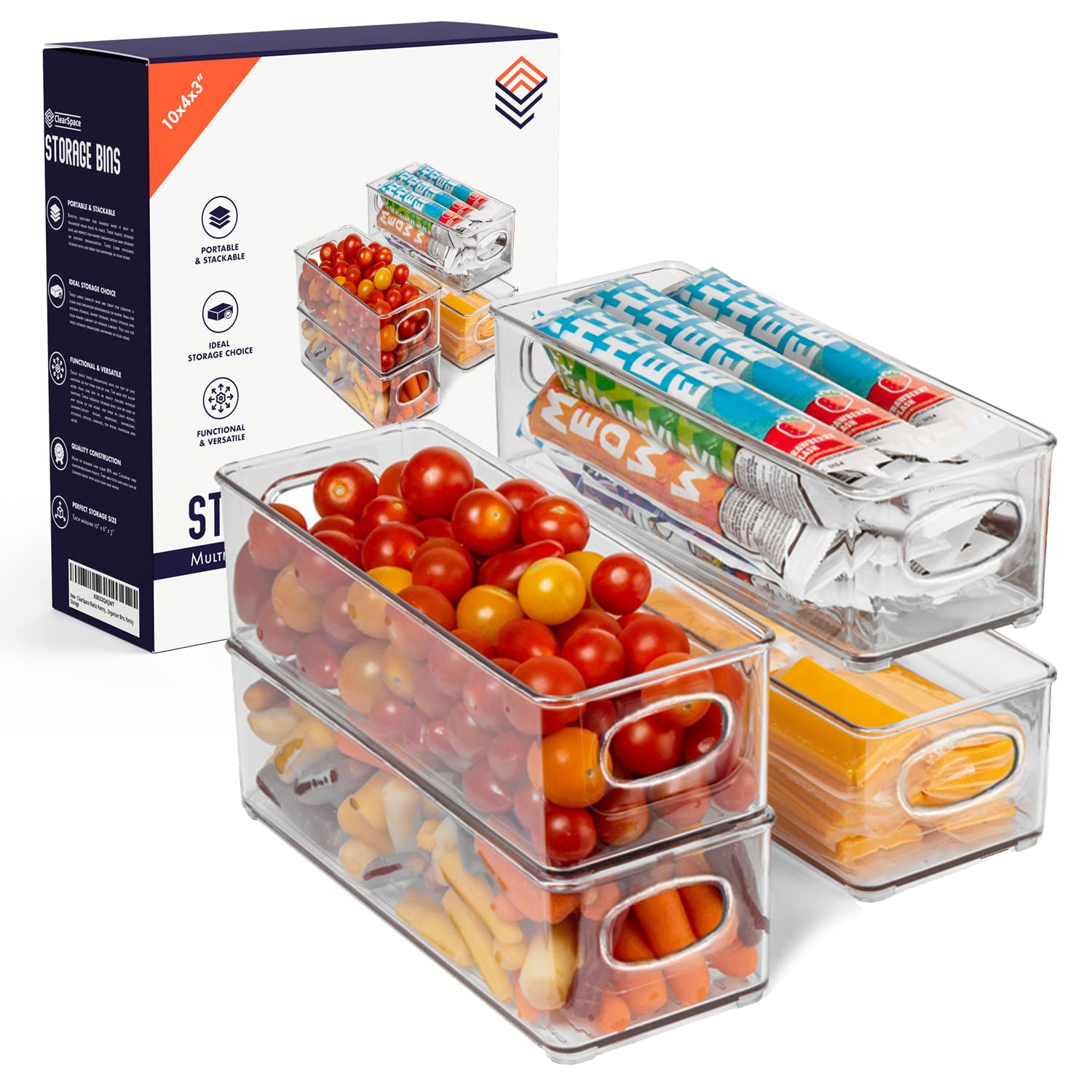 ClearSpace pantry bin with handles for portable organization.