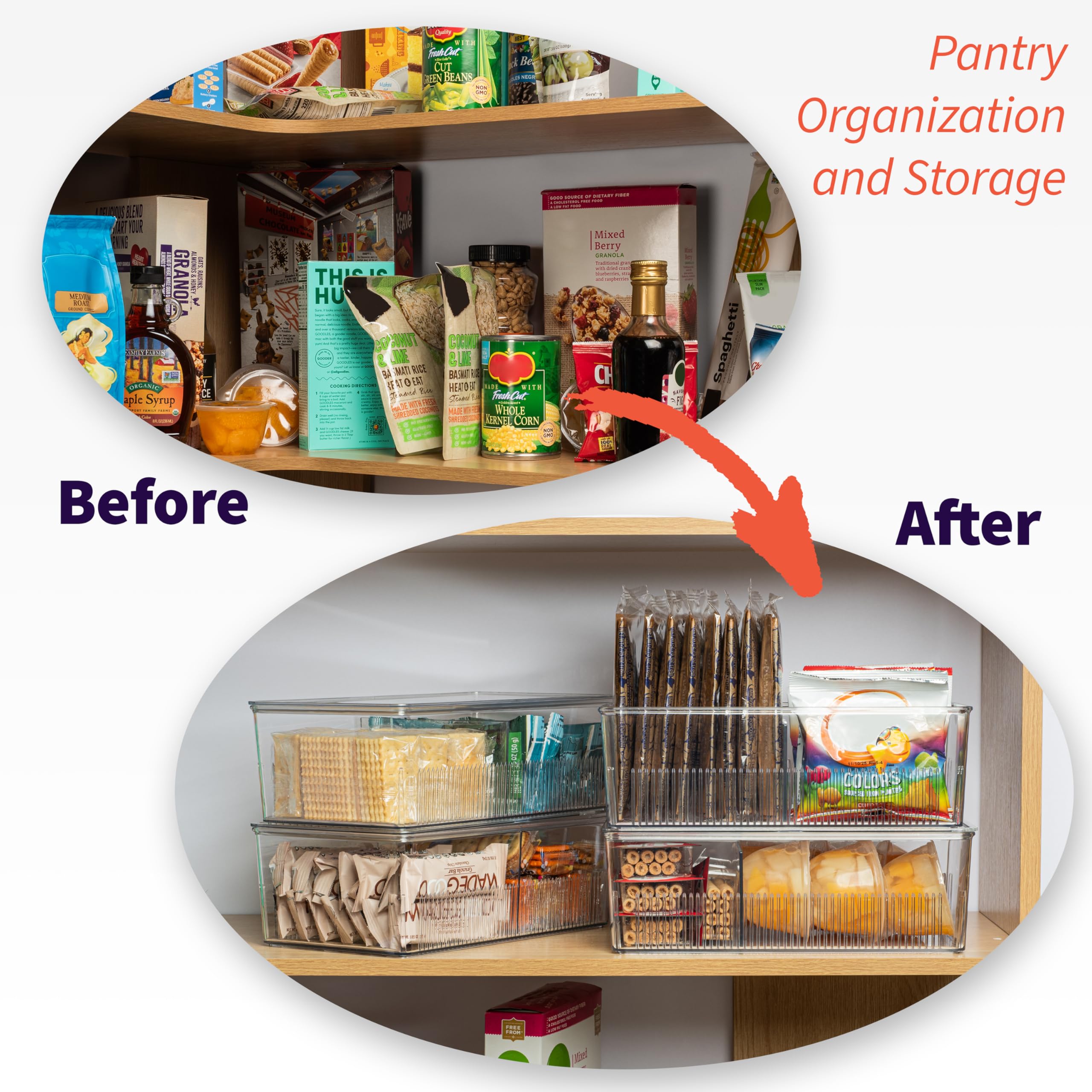 ClearSpace stackable bin with lids keeps fridge items neatly arranged.