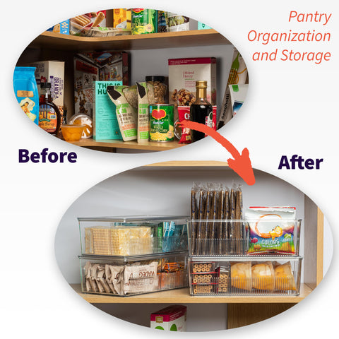 ClearSpace stackable bin with lids keeps fridge items neatly arranged.