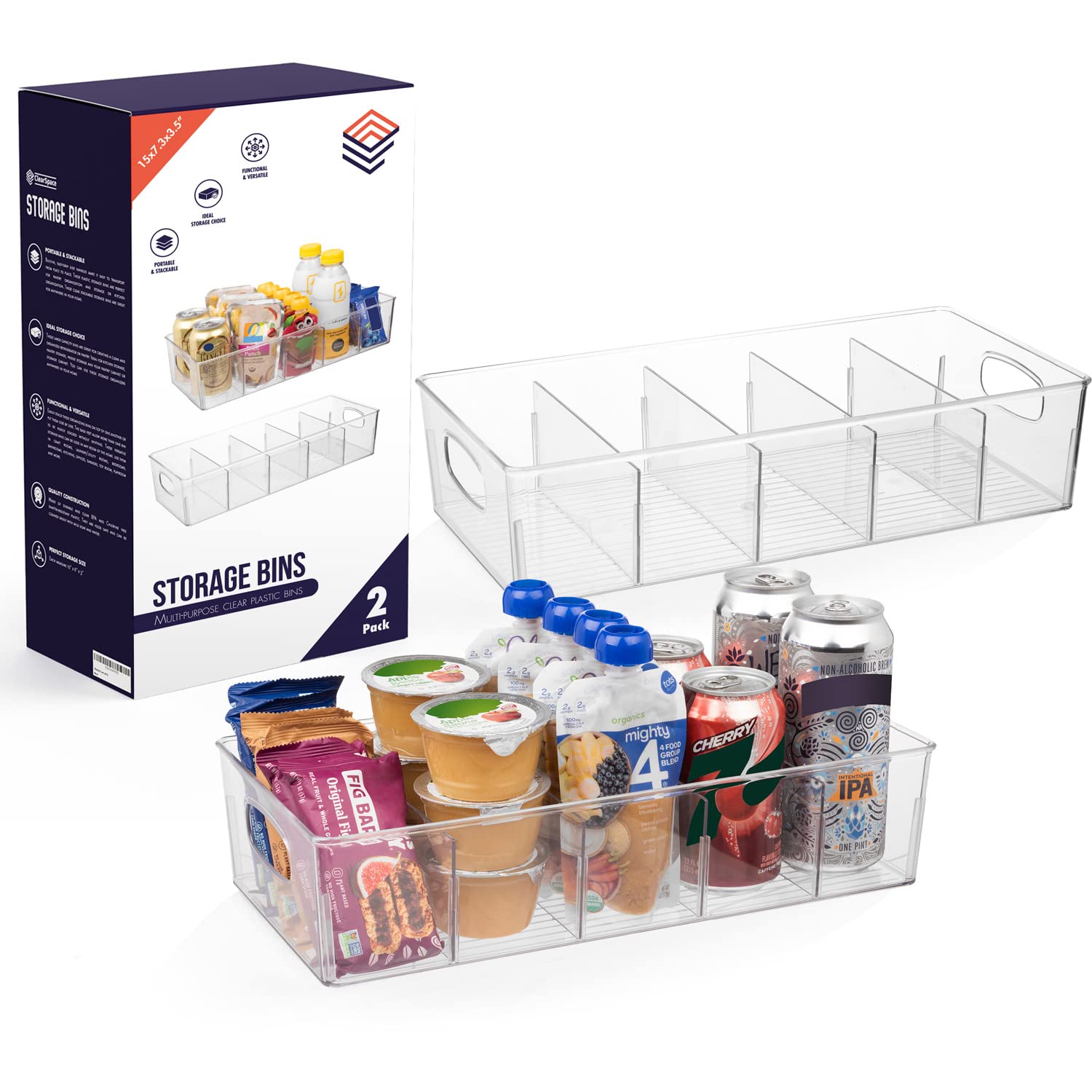 ClearSpace XL pantry bins overview showing deep, transparent storage for easy visibility