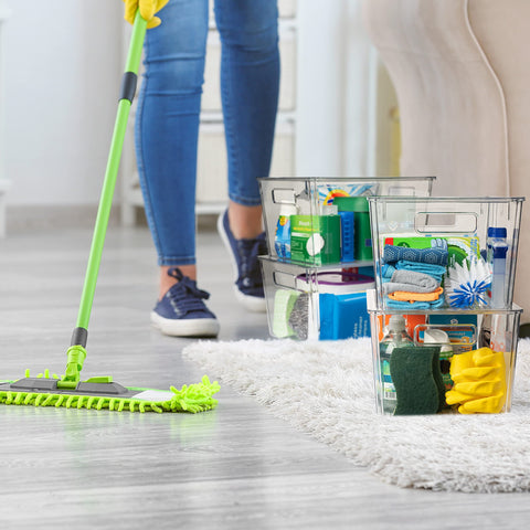 ClearSpace X-Large bin on a kitchen shelf showing tidy, visible storage