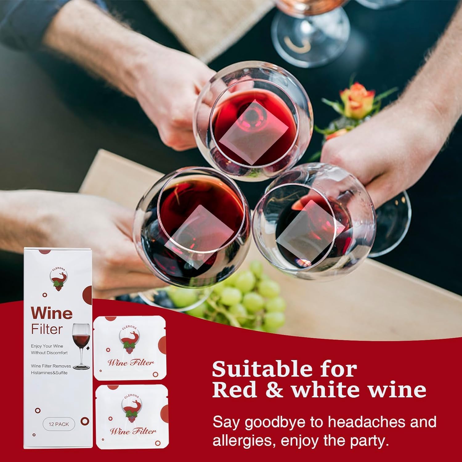 Clerona filter actively reducing sulfites and histamines in wine