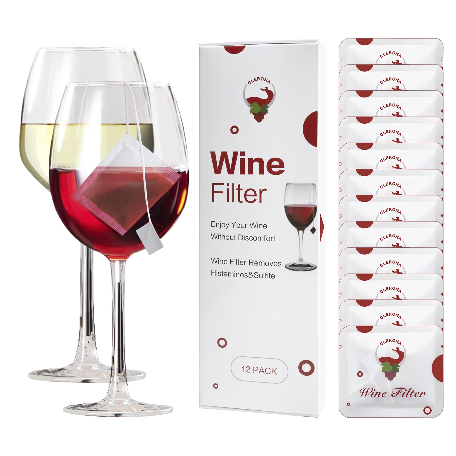 Clerona wine filters 12-pack box ready for at-home purification