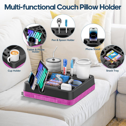 CLESOO couch caddy snack tray keeps snacks within reach during movie nights