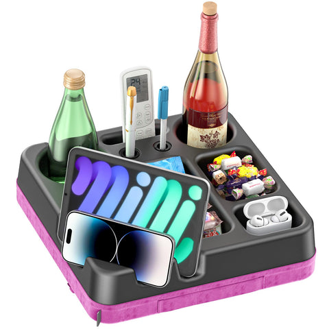 CLESOO couch cup holder tray with dual cups keeps drinks stable while you relax