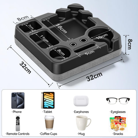 CLESOO couch cup holder tray portable design with carry strap.