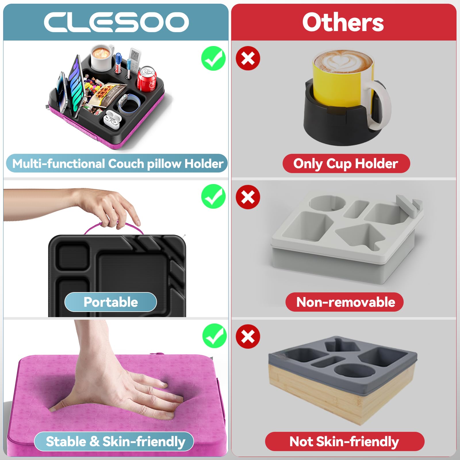 CLESOO couch tray with tablet slot supports hands-free entertainment while resting