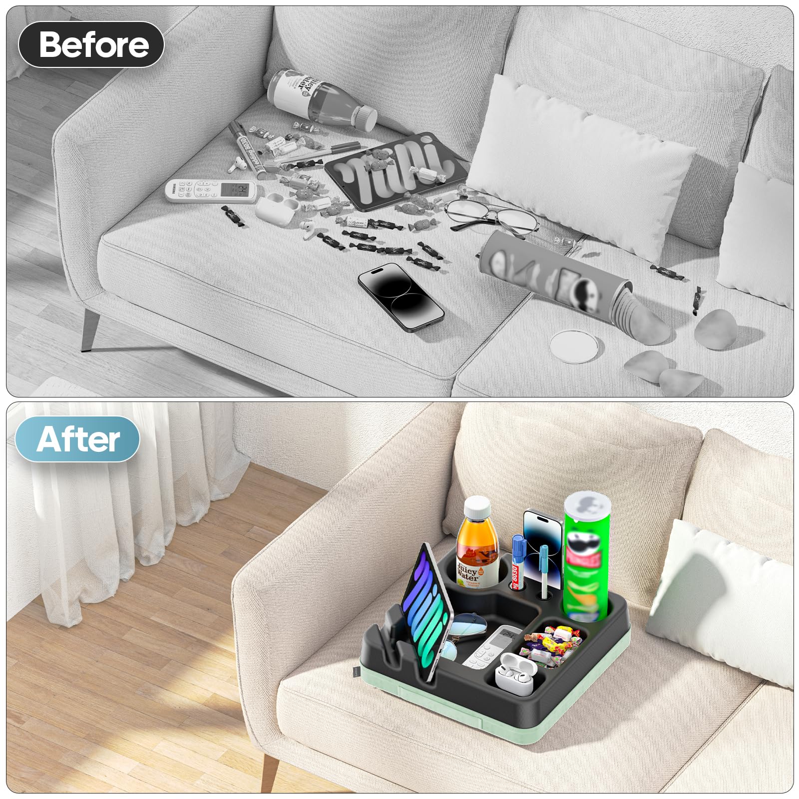 CLESOO bed tray remote holder keeps remotes organized.
