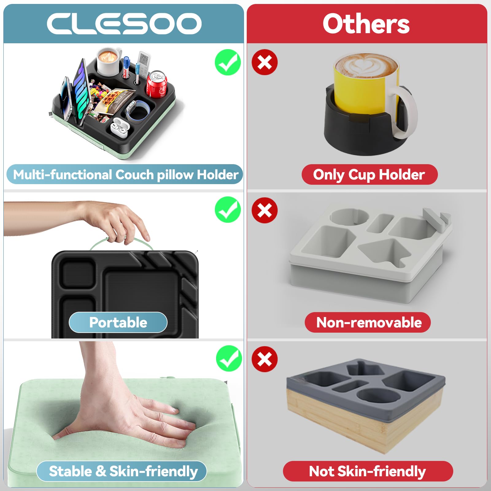 CLESOO couch tray tablet slot keeps your device at hand.