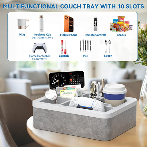 CLESOO sofa tray with removable phone holder for flexible use