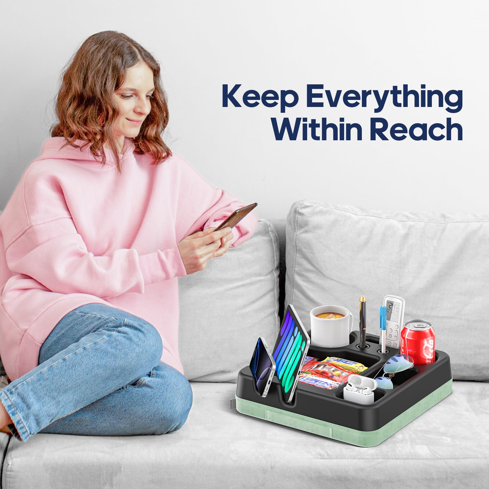 CLESOO snack tray keeps snacks within reach for relaxation.