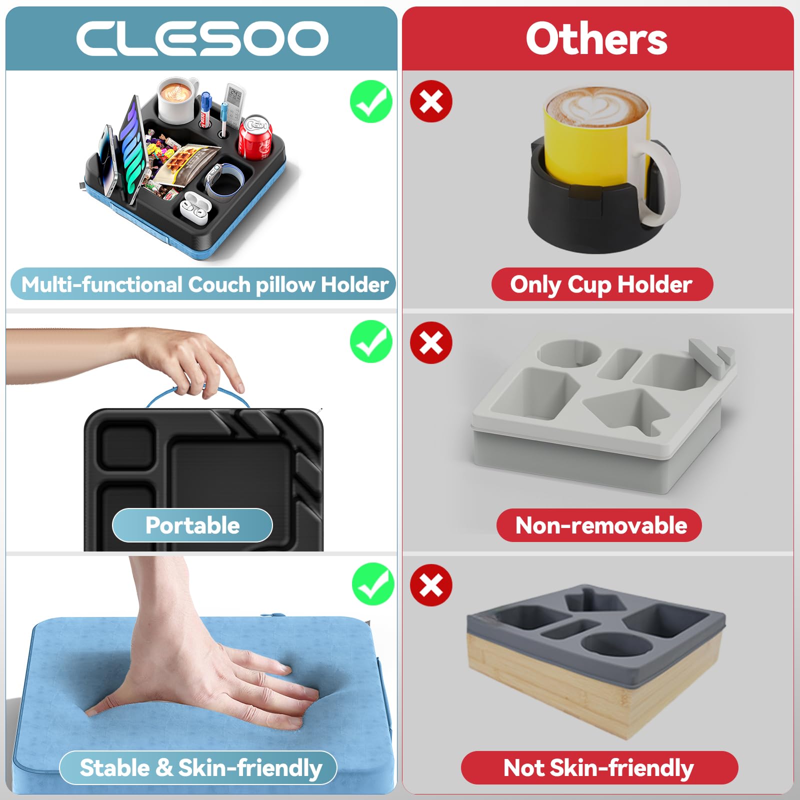 CLESOO snack tray for sofa keeps bites within reach during binge sessions.
