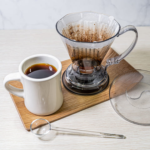 Clever Coffee compact size fits countertops neatly.