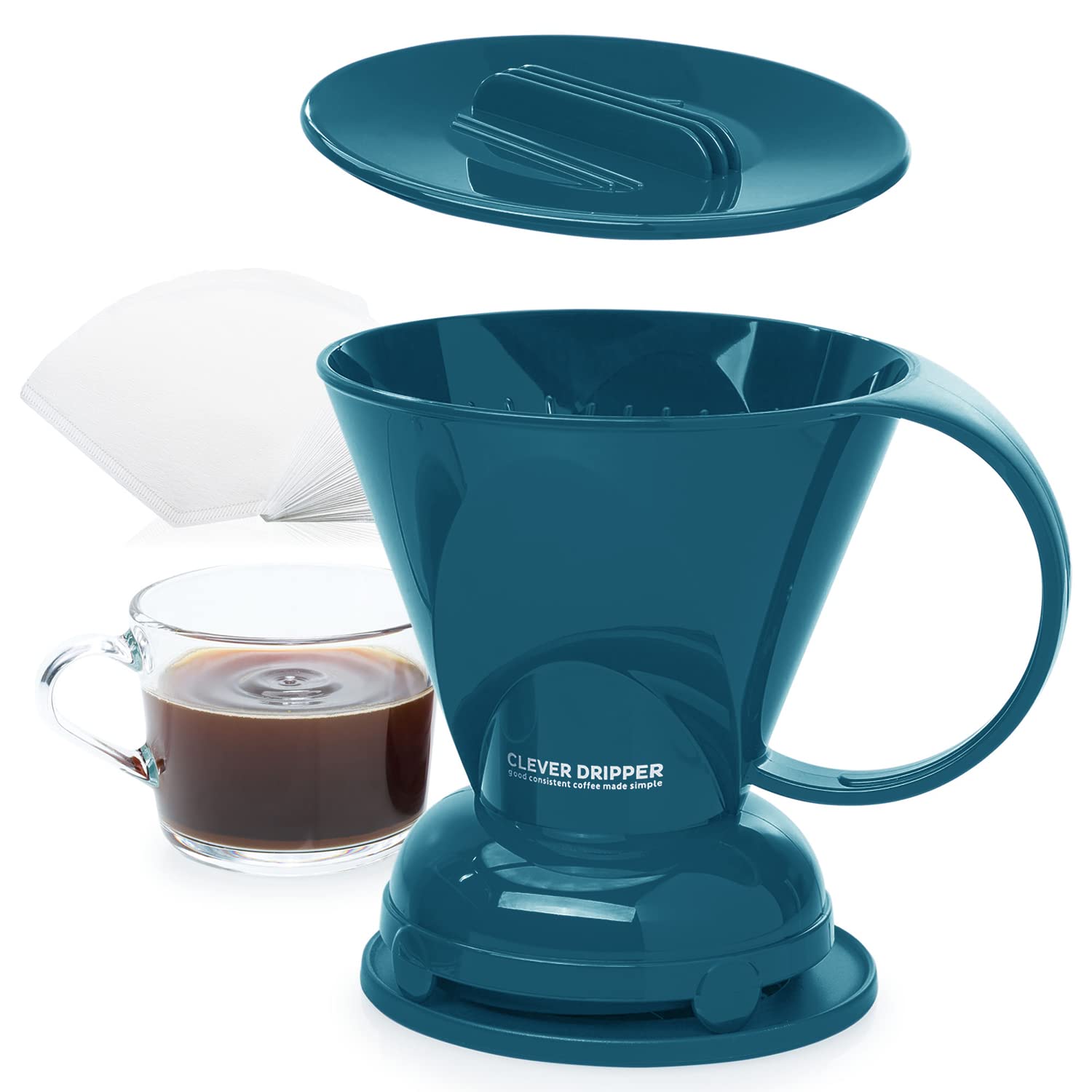 Clever Coffee Dripper in Peacock Blue for pour-over control