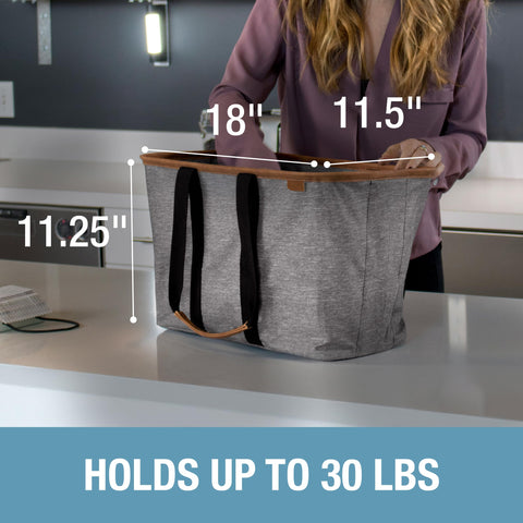 CleverMade Collapsible LUXE Tote bottom board and stability feet prevent tipping