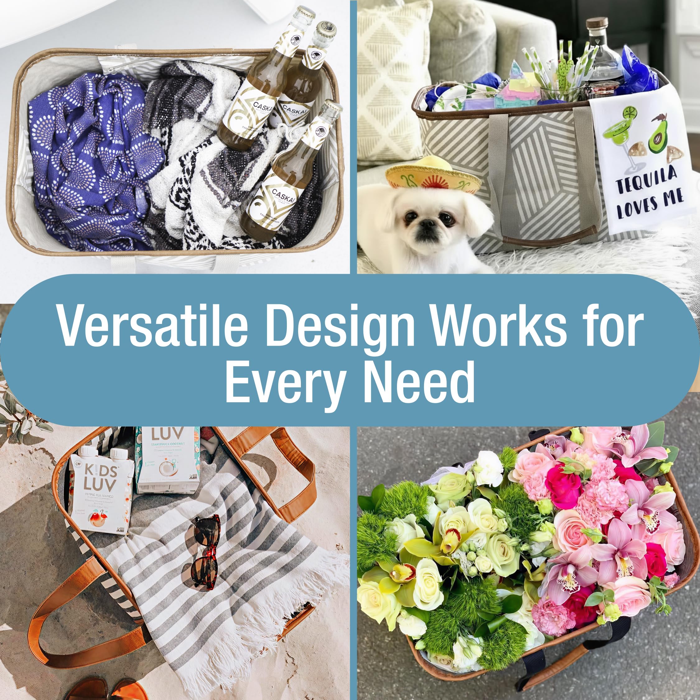 CleverMade Collapsible LUXE Tote handles extended for comfortable carrying