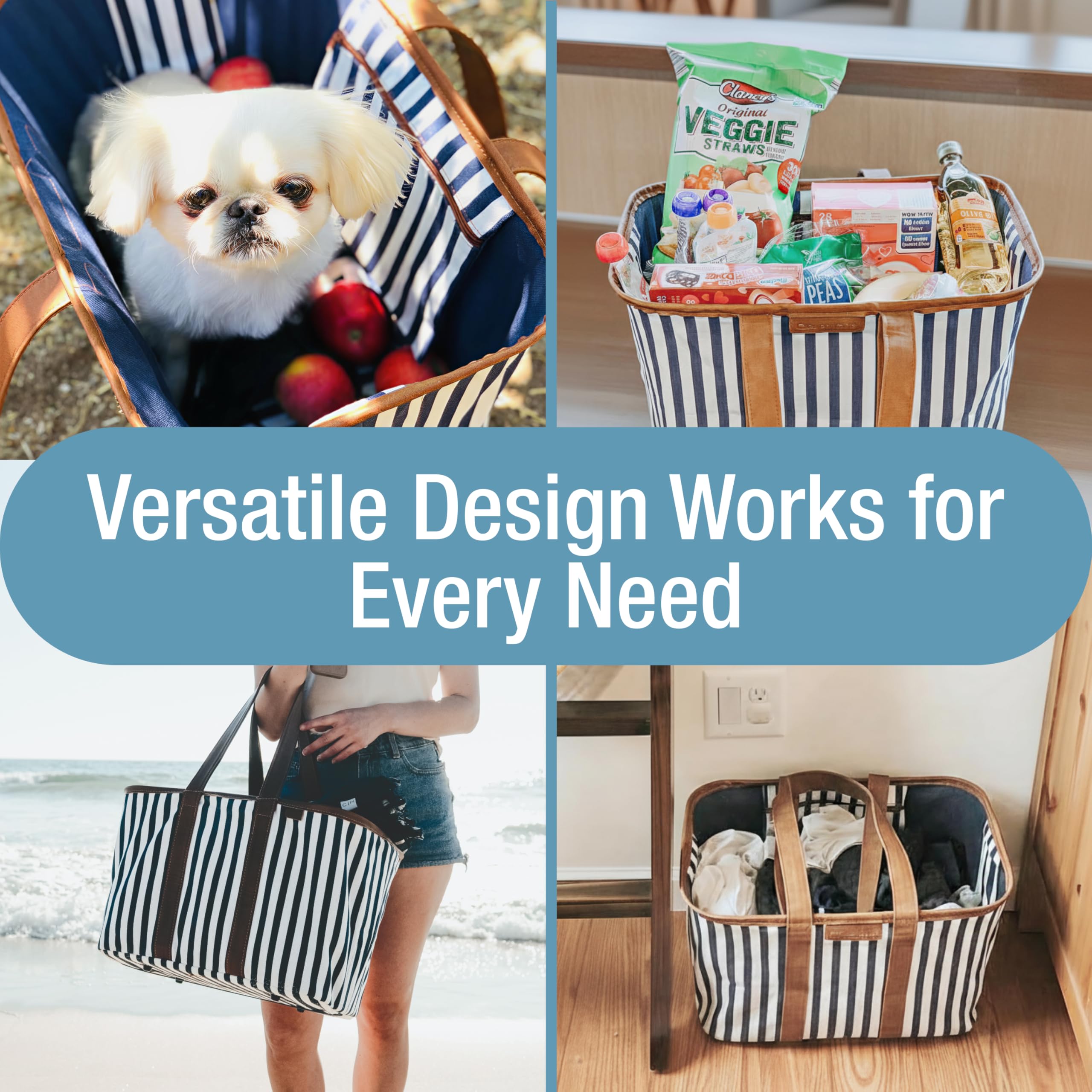 CleverMade Tote shows reinforced bottom for stable groceries and items.