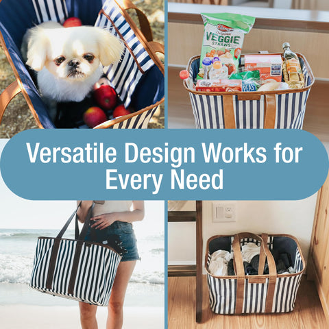 CleverMade Tote shows reinforced bottom for stable groceries and items.