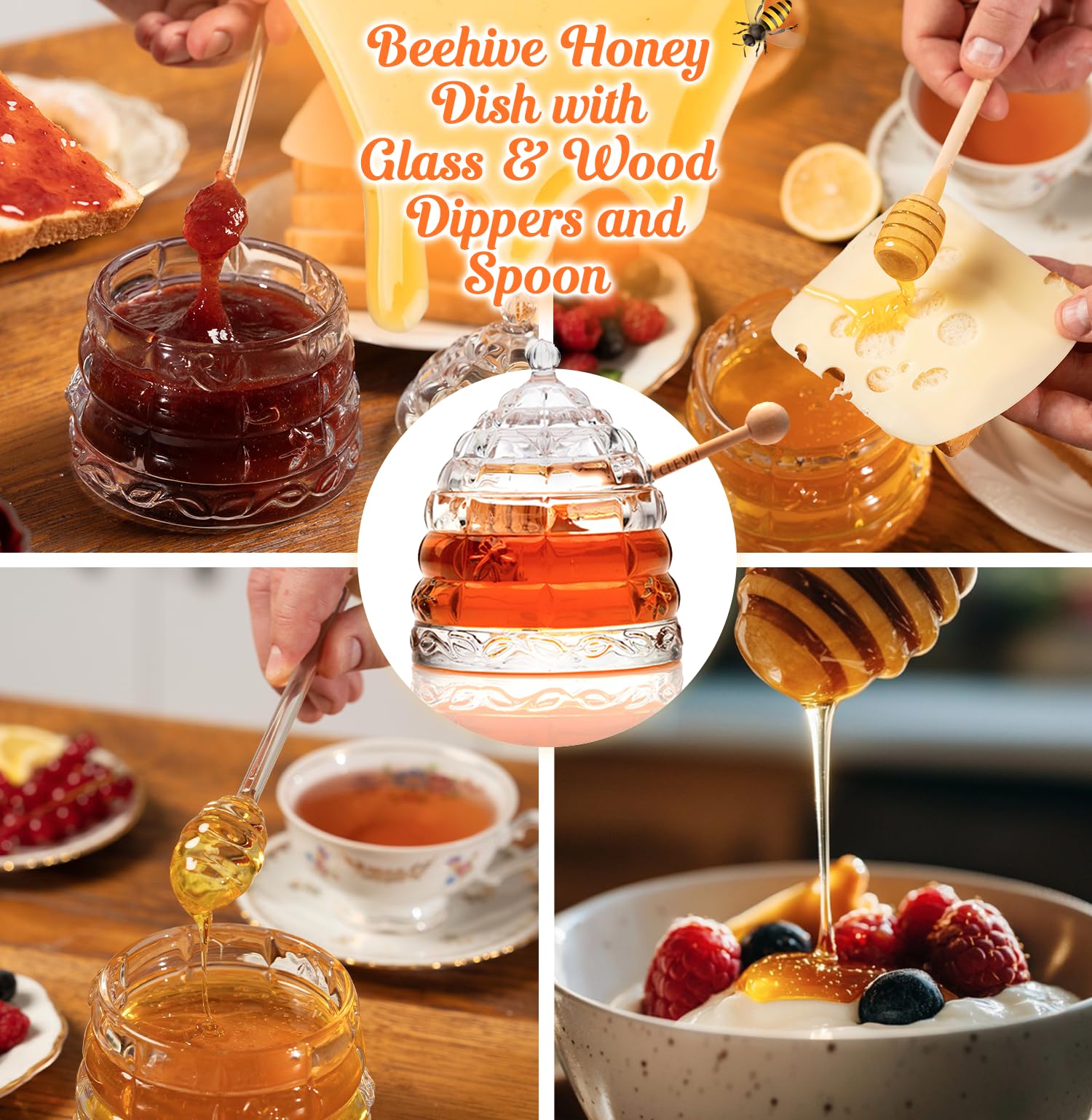 CLEVLI Crystal honey jar dishwasher safe for easy cleaning after meals.