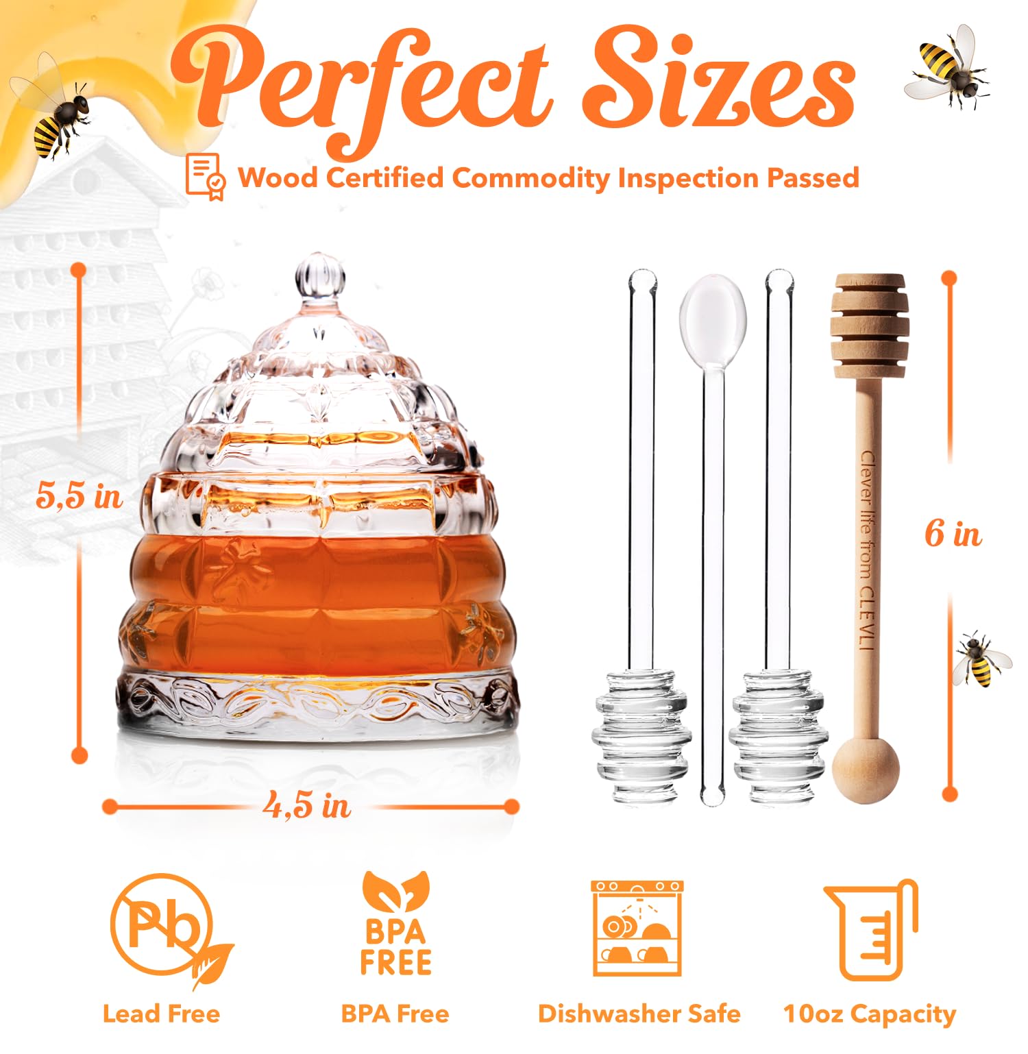 CLEVLI Crystal honey jar glass dippers offer mess-free pouring and serving.