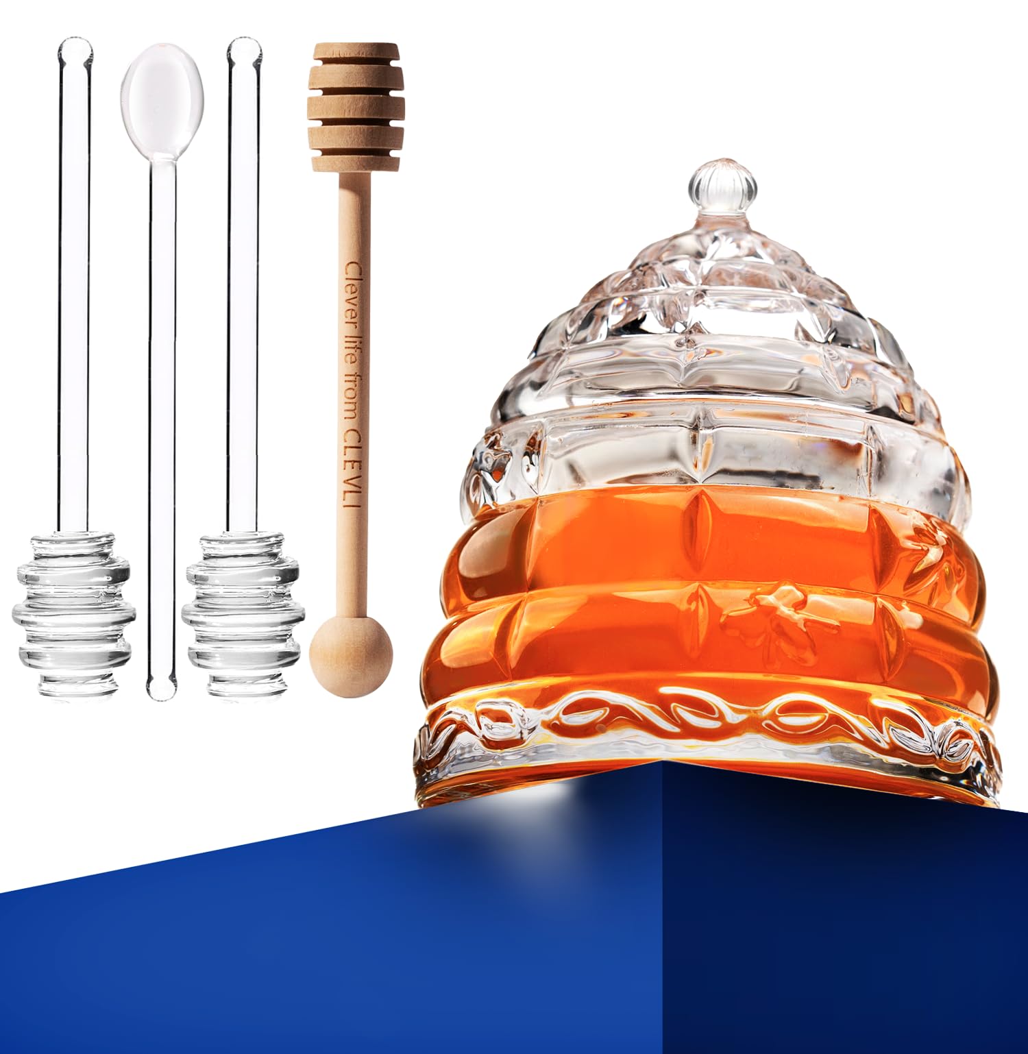 CLEVLI Crystal honey jar beehive display on counter sparks conversation.