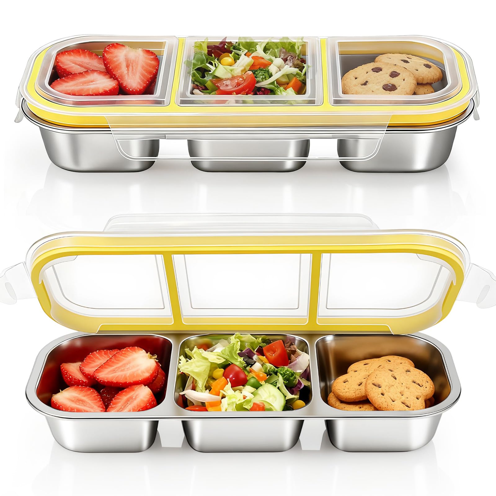 CLFORLORGN stainless steel snack box with three compartments for on-the-go lunches