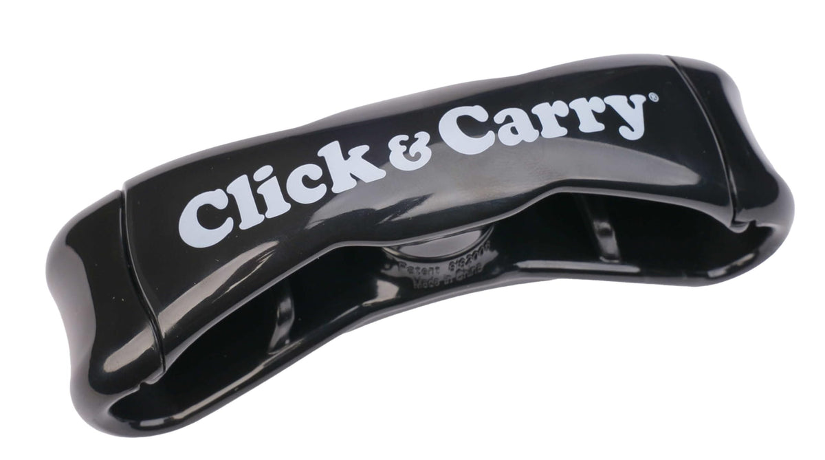 Click & Carry grocery bag carrier with gel padding cushions hands for comfortable shopping.