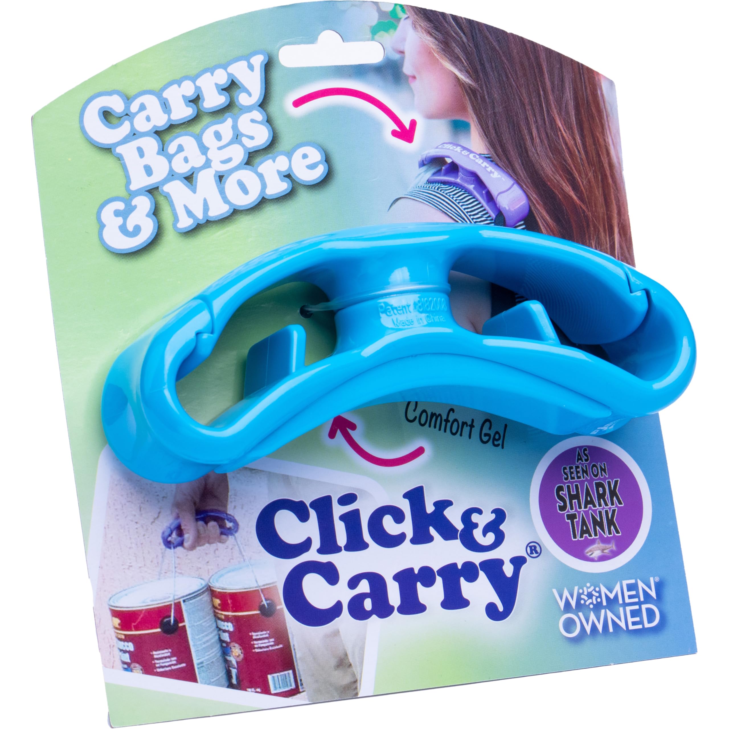 Click & Carry hands-free design keeps hands free for essential items.