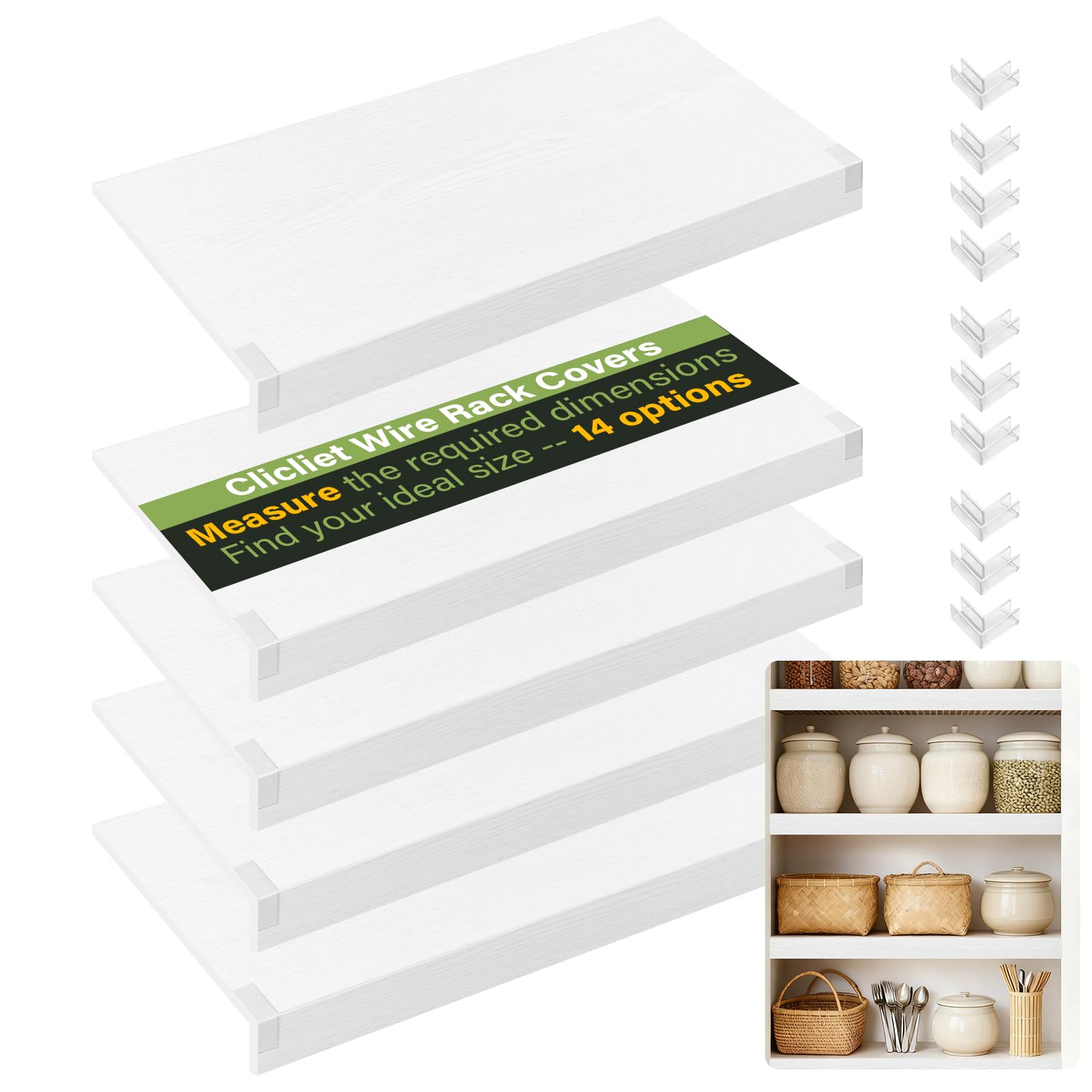 Clicliet wire shelf cover easy install on 24x12 in shelves for a neater pantry