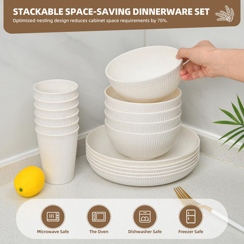 CLIFF'S KITCHEN microwave-safe wheat straw dinnerware in beige for casual dining.