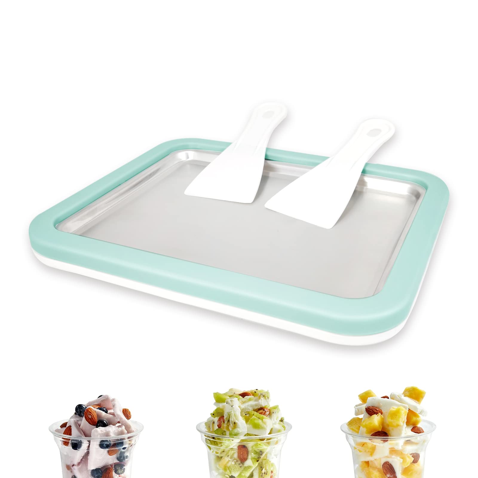Climafusion mint-green rolled ice cream pan in action for fun family treats.