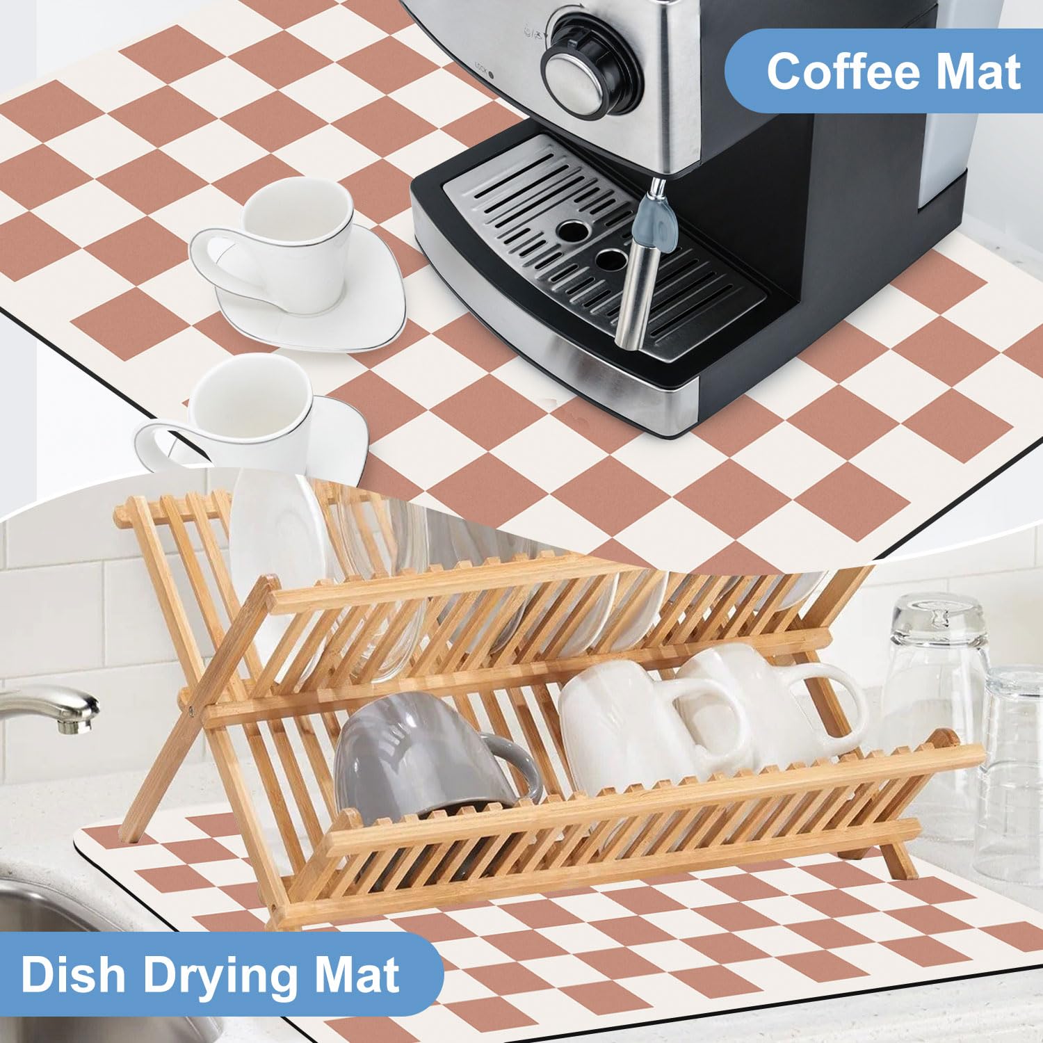 Clinuse Coffee Mats sits elegantly on beige counters with a large drying surface.