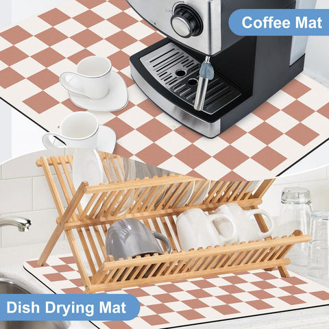 Clinuse Coffee Mats sits elegantly on beige counters with a large drying surface.