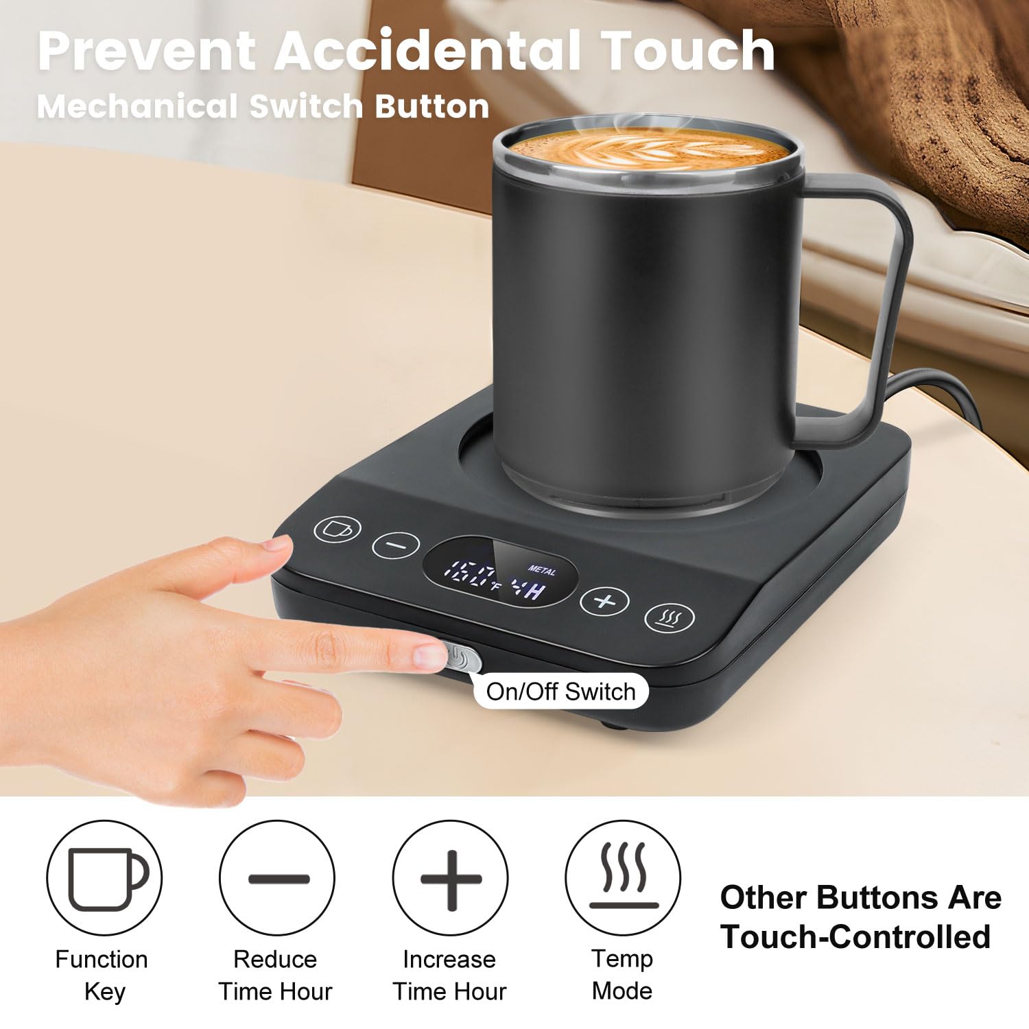 Aluminum heat plate on Clinuse mug warmer for quick heating
