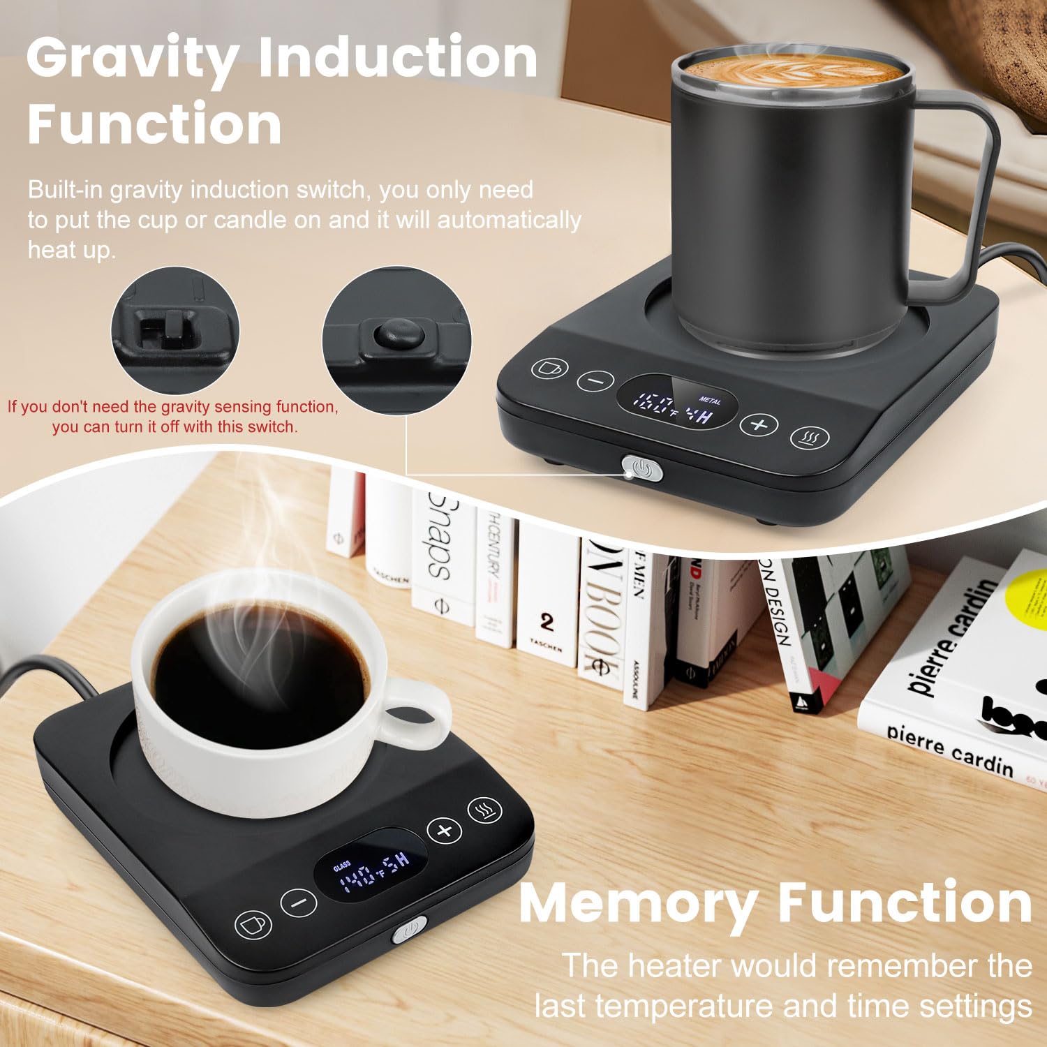 Large heating area fits cups up to 3.74 inches in diameter