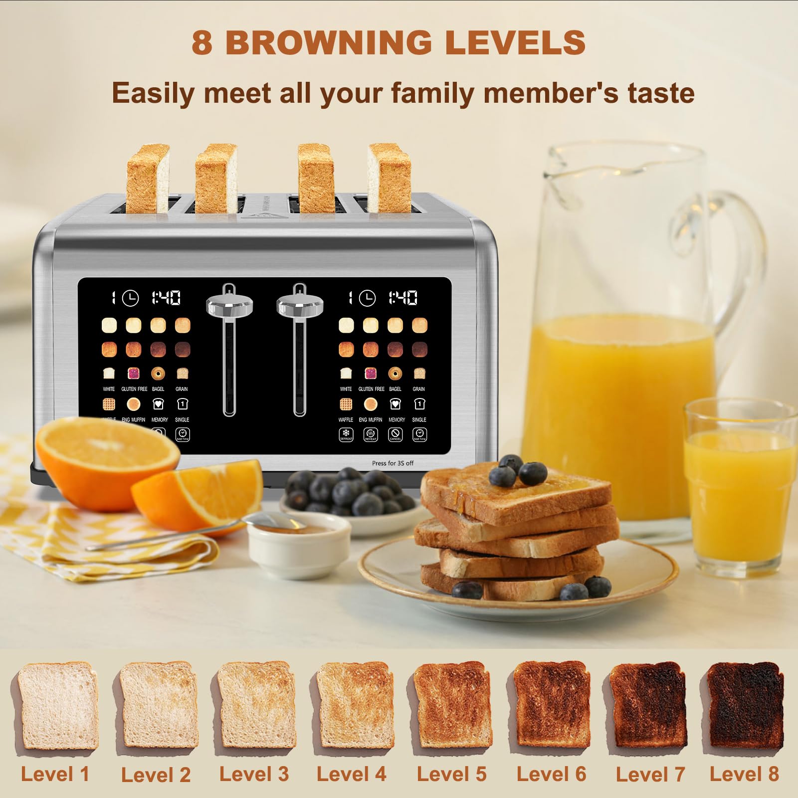Clixane 4-Slice Toaster dual control panel for two items at once
