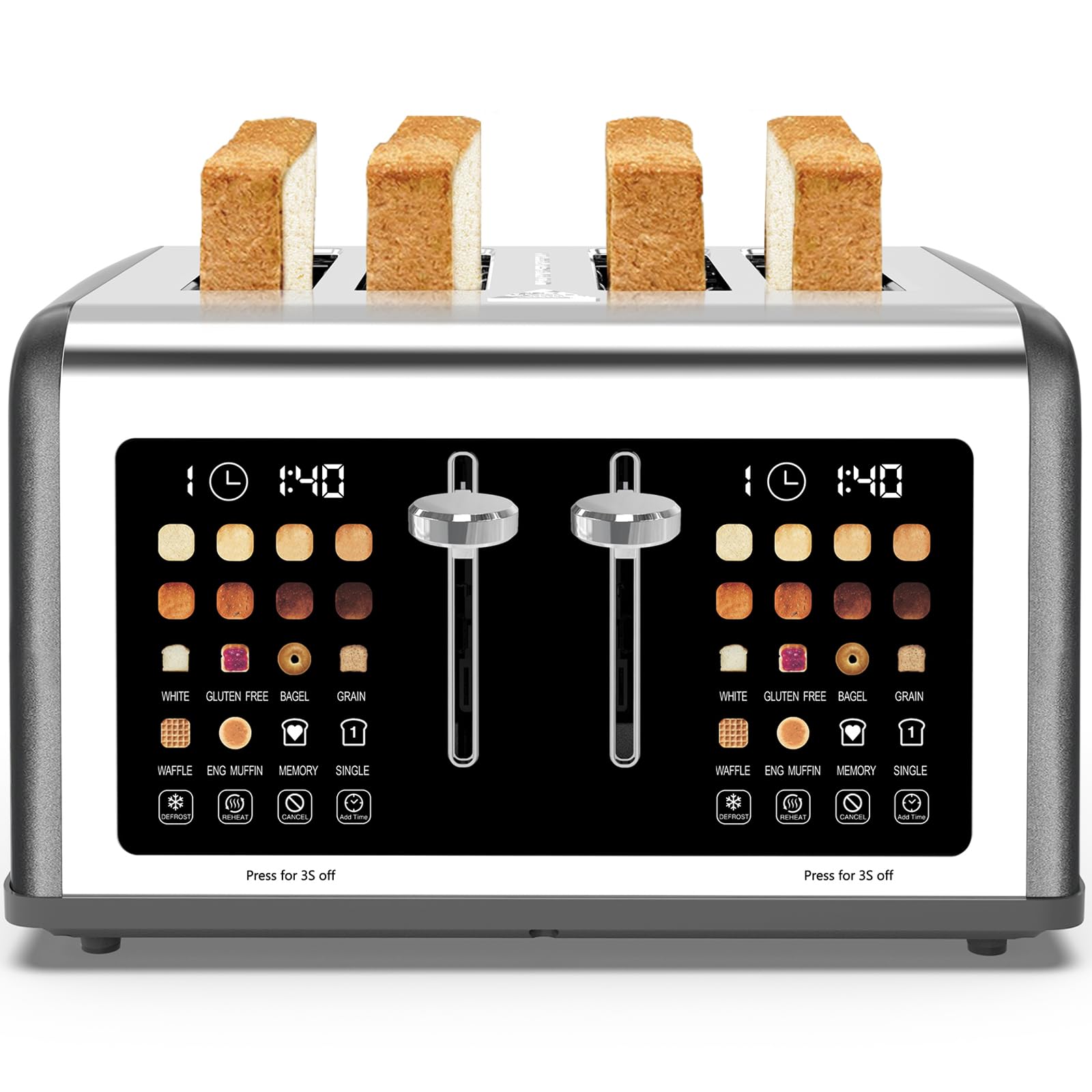 Clixane stainless steel grey toaster complements a modern kitchen.