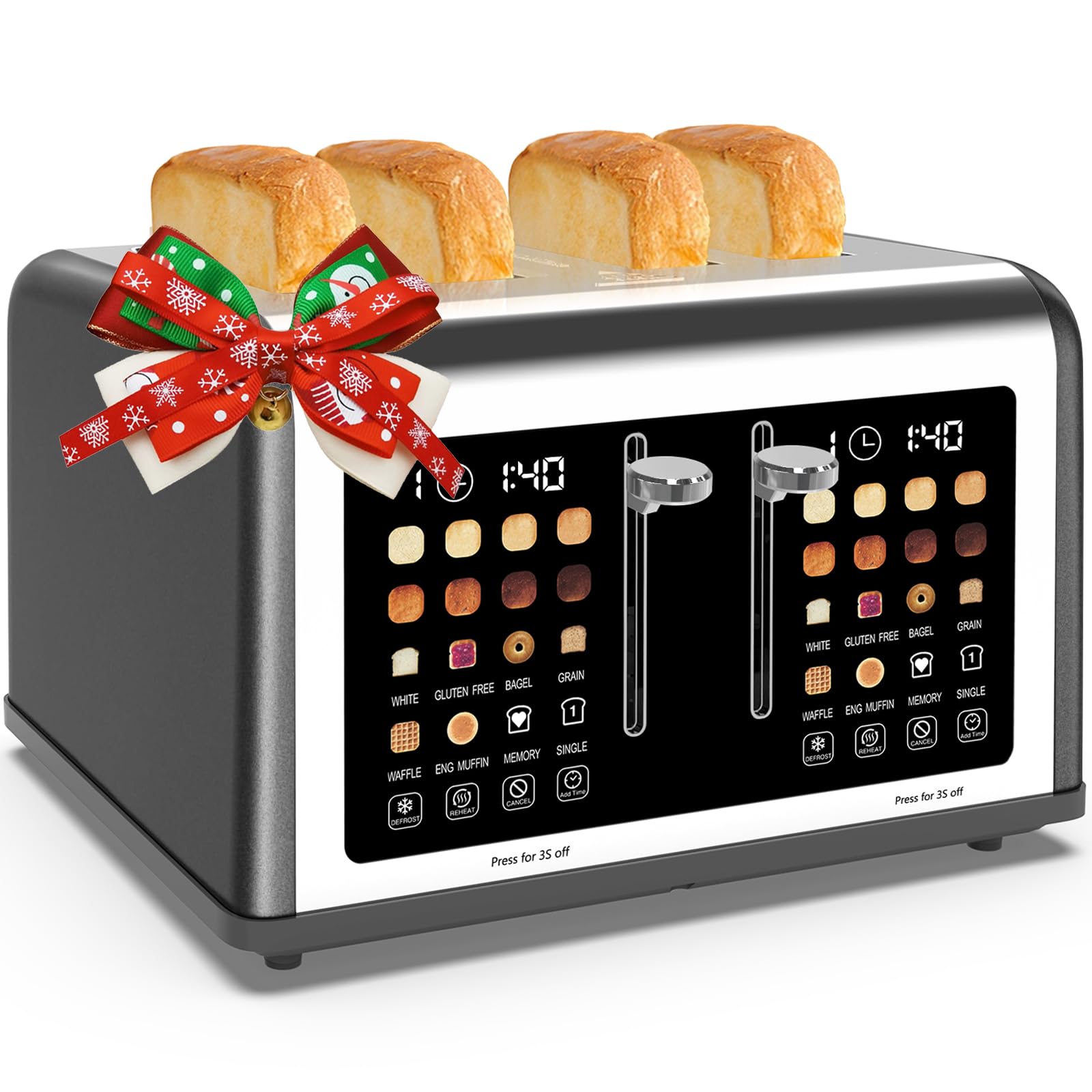 Clixane 4-slice toaster with touchscreen front view for precise browning.
