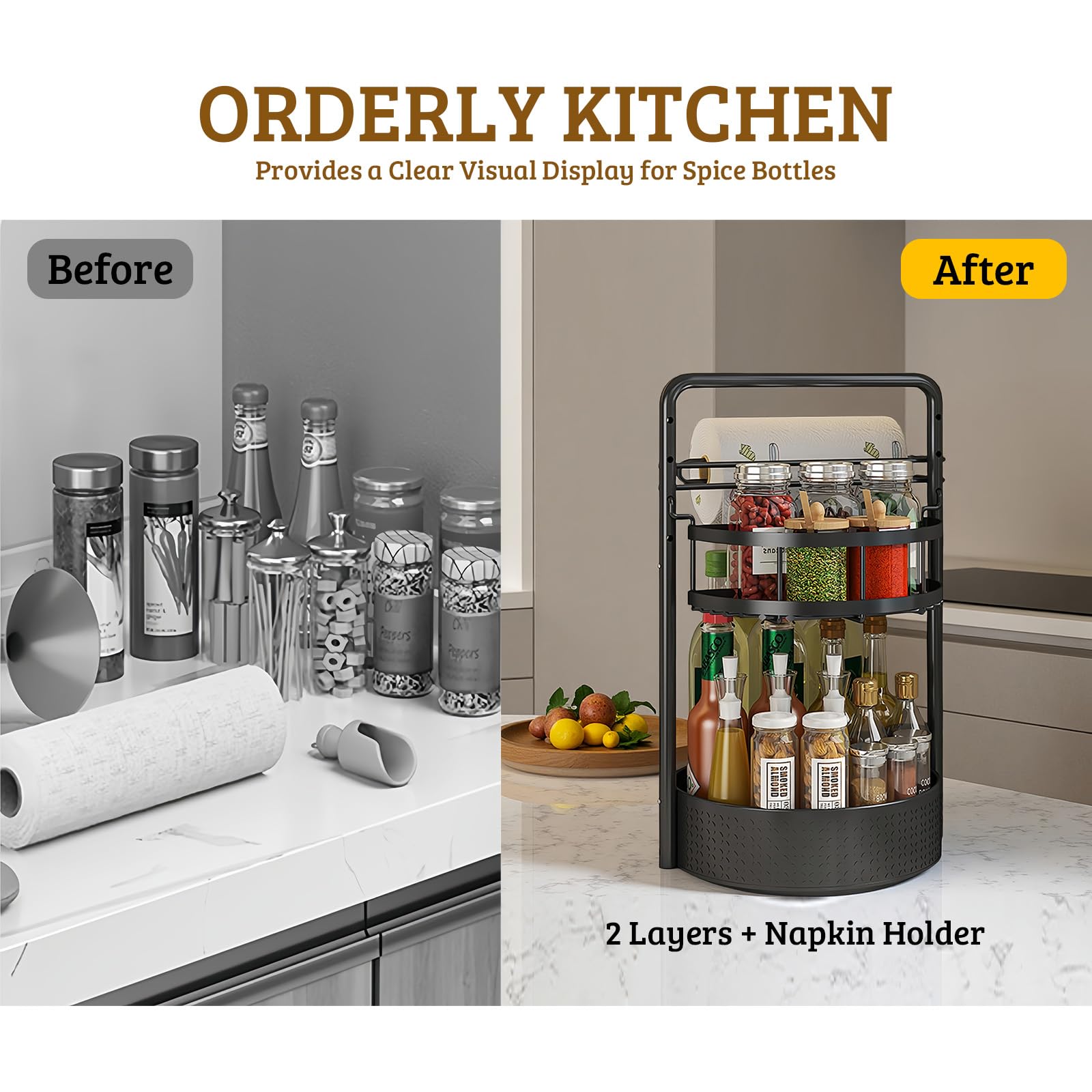 Clokta height adjustable shelves fit various height condiments and jars.