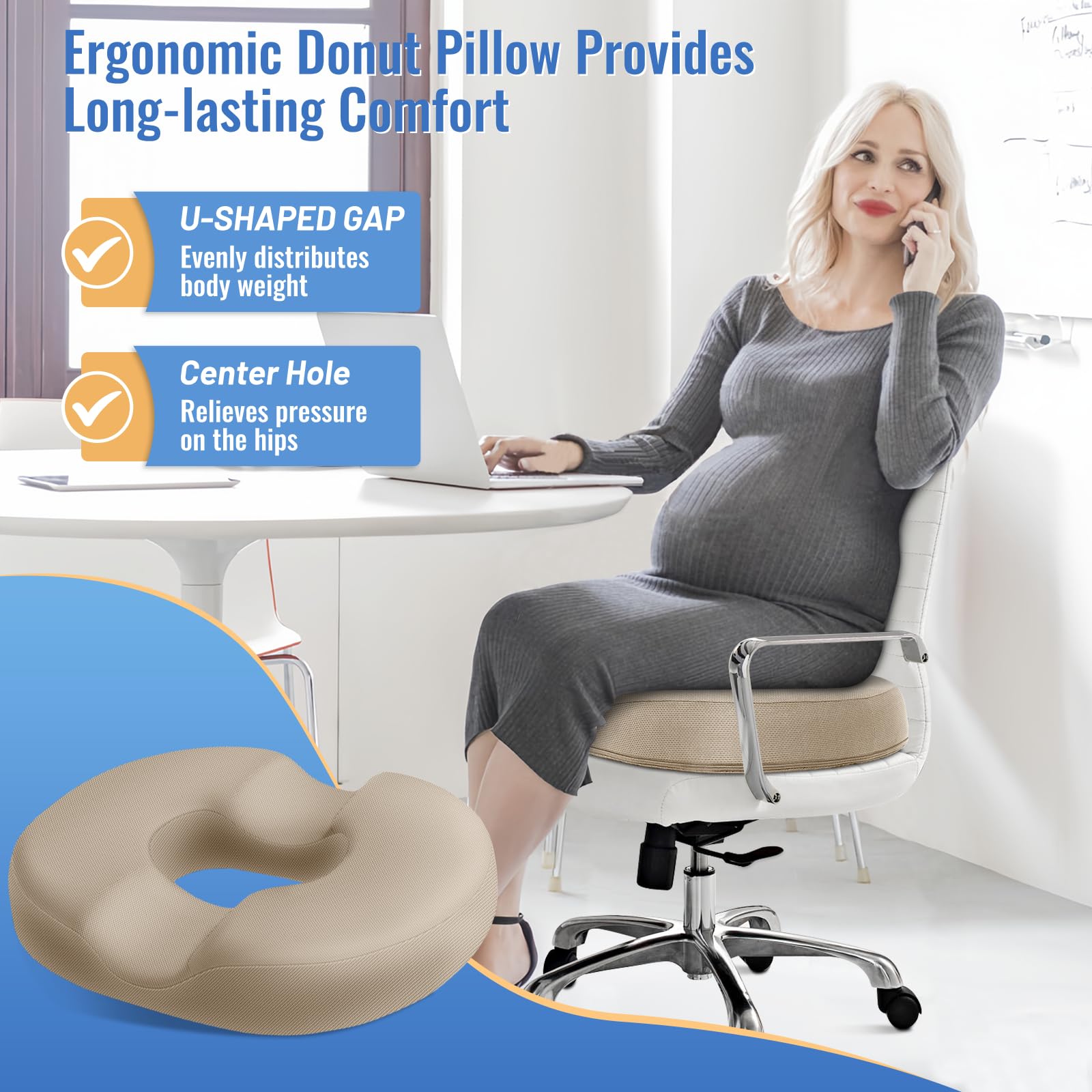 CloudBliss donut pillow breathable cover keeps the seat cool.