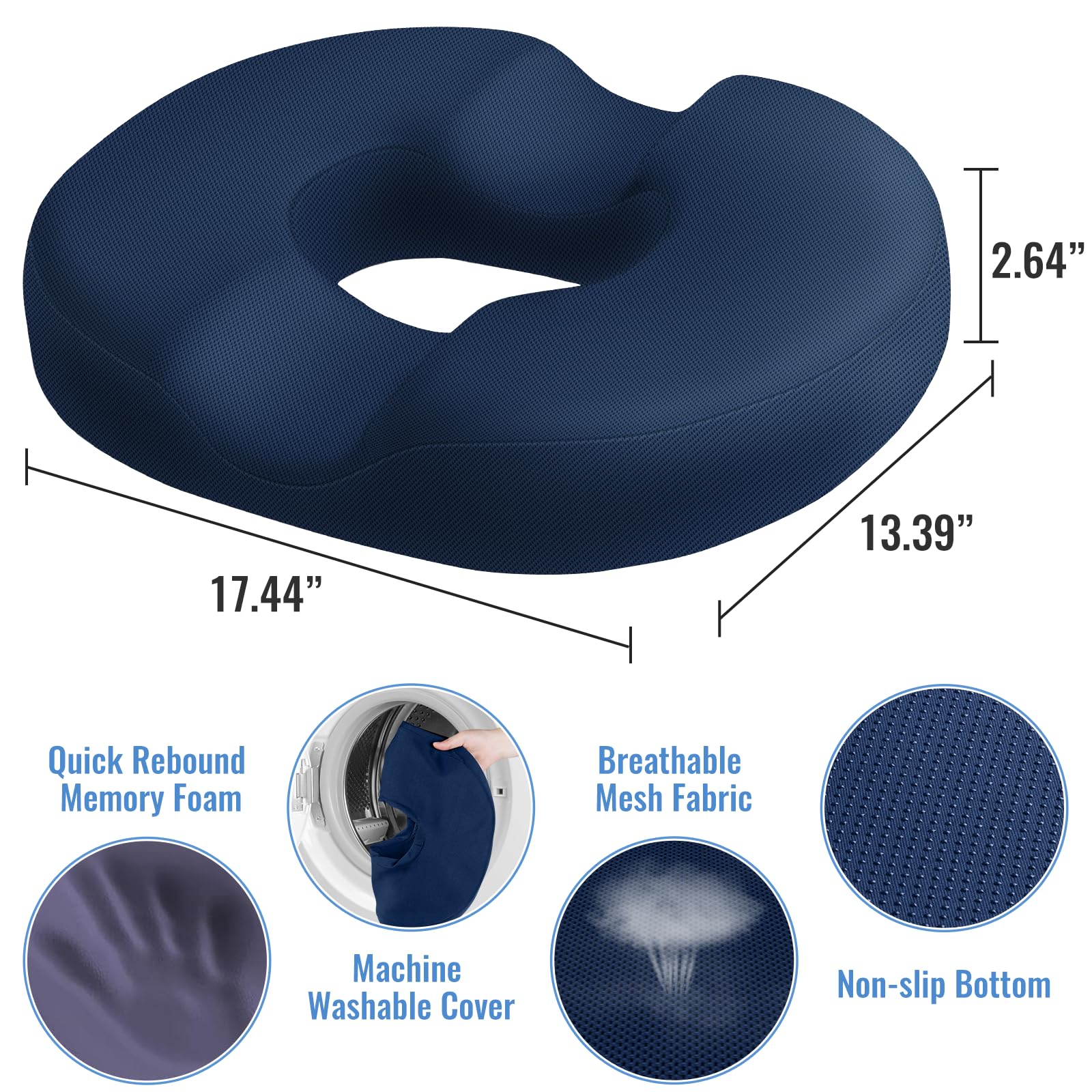 CloudBliss donut pillow showing ergonomic U-gap design that reduces hip pressure.