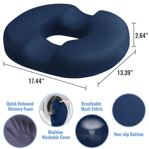 CloudBliss donut pillow showing ergonomic U-gap design that reduces hip pressure.