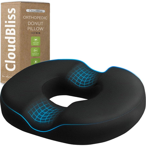 CloudBliss donut pillow on an office chair providing tailbone relief.