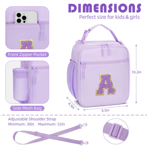 CLOUDWINGS personalized lunch bag with initial patch, ideal for kids and teens