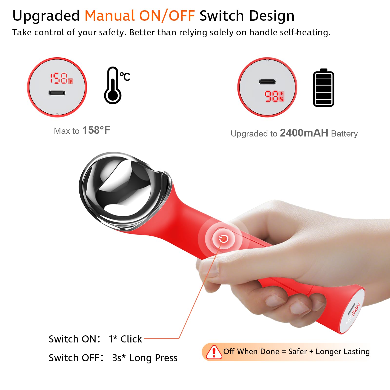 Cloukily rechargeable ice cream scoop with long-lasting battery for cordless convenience.