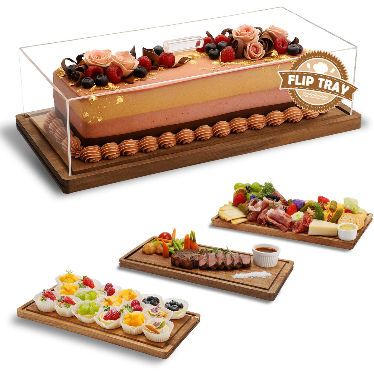 ClouTideR acacia wood cake stand with lid for elegant desserts.
