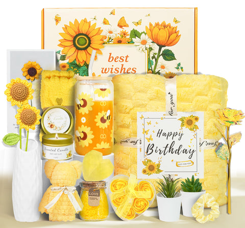 CLTTCLLCT birthday gift basket with sunflowers for a joyful self-care experience.